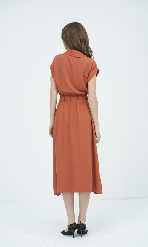 SIXDO G-Ochre Woven Flared Dress for Women